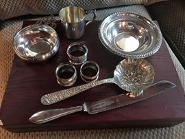 STERLING PIECES INCLUDING REPOUSSE LARGE BERRY SPOON