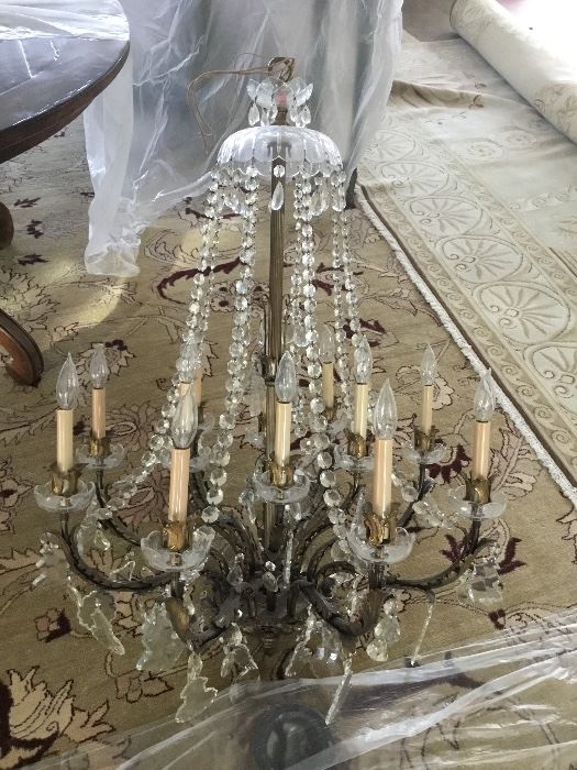 Original crystal chandelier 1941 to this Wilmette lakefront mansion. 8 arms, 40 inches high and 36 inches wide. $950