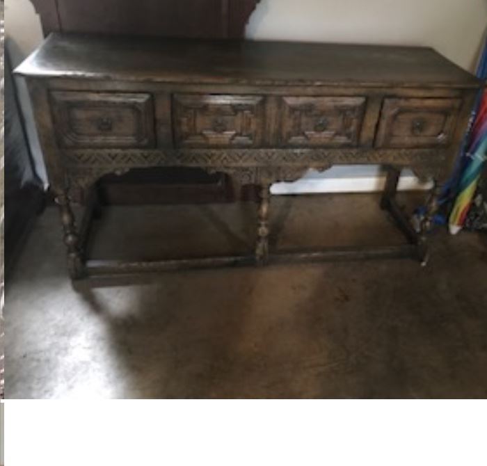Primitive carved console table $300