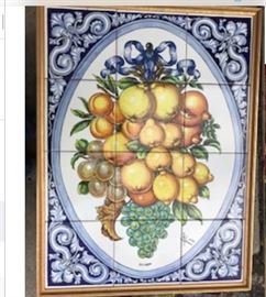 12 tile framed Spanish art piece signed by artist $225