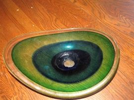 signed art glass dish