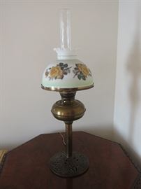 Electrified antique oil table lamp