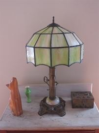 Antique lamp with tiffany style shade