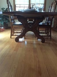 Mediterranean solid wood hand carved table with 8 chairs and china cabinet 