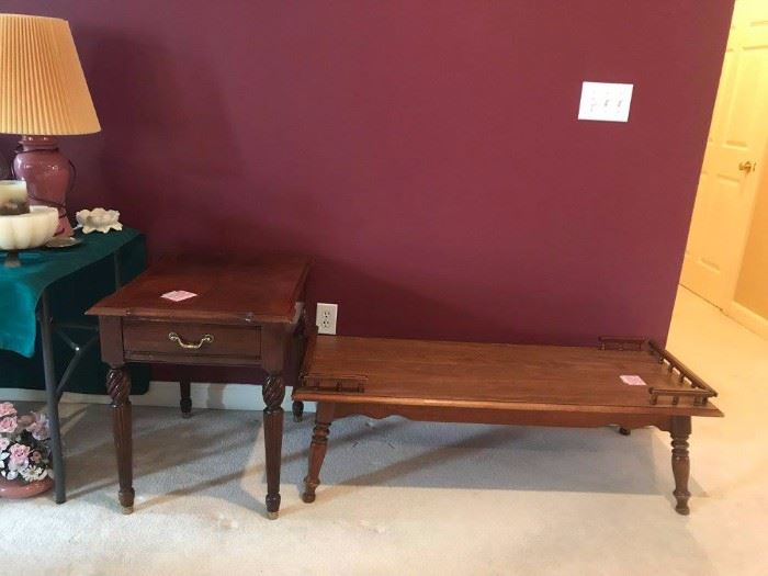 #8	Ethan Allen End Table w/Drawer  21.5x27x26	 $175.00 
#9	Coffee Table  51.5x20x14  (Laminate Top)	 $40.00 
