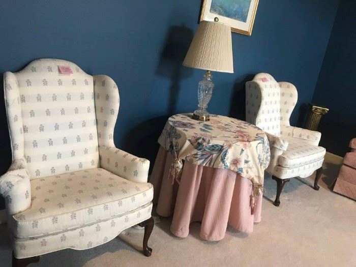 #10	(2) Ethan Allen Wingback Chairs Cream w/small Flowers  $75ea	 $150.00 
