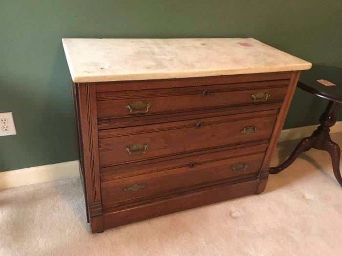 #17	Antique Chest of drawers w/Marble Top 40.5x18.5x31	 $225.00 
