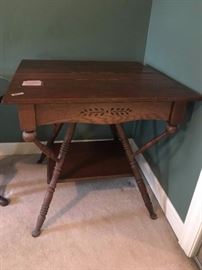 #19	End Table with Carvings old - 28.5x30x29	 $175.00 
