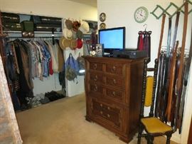 Thomasville Chest of Drawers, RCA TV With DVD Player,  High Back Jacobean Style Spanish Hall Chair, Nice Belts