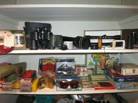 Scopes, Binoculars, Vintage Turkey Targets on Left