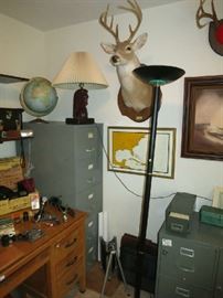 5 Drawers File Cabinet, Vintage Globe, Ceramic Horse Head Lamp With Wooden Base, Magnetic Hurricane Tracking Board