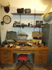 Vintage Desk, Typewriters, Cameras And More