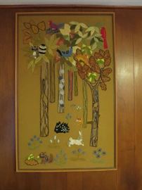 Large Vintage  Crewel Artwork