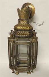 Vintage Mexican Artis Gene Byron Signed - Golden Tin Light Fixture