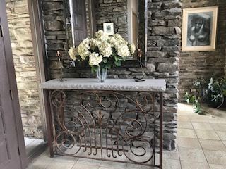 Old architectural iron base with Stone top console table