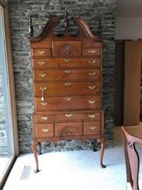 18 th c. American cherry Highboy with flame finials