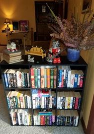 Paperback books and cube shelf
