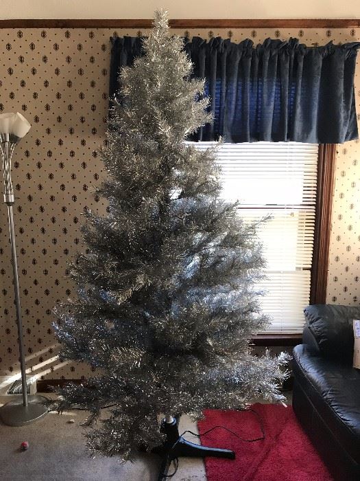 Silver Christmas Tree - 7 Foot tall on Rotating Base