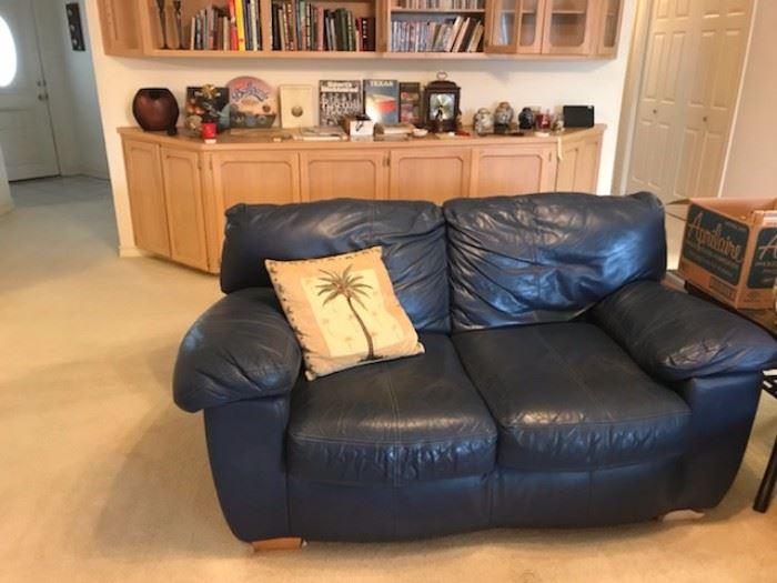 blue leather sofa and love seat