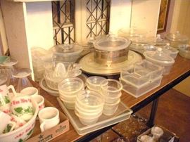 Antique Fry Opalescent Glass Baking and Refrigerator Dishes, Juice Reamers and Serving Dishes.