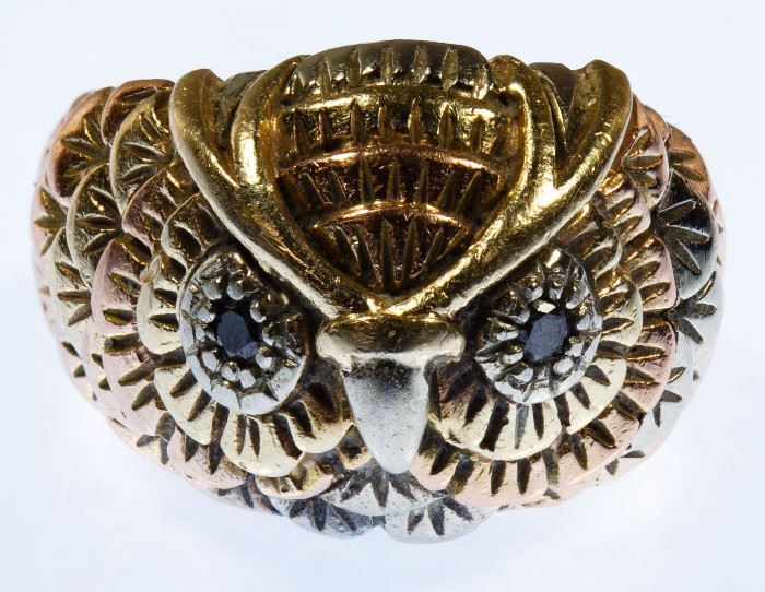 14k Gold and Semi Precious Gemstone Owl Ring