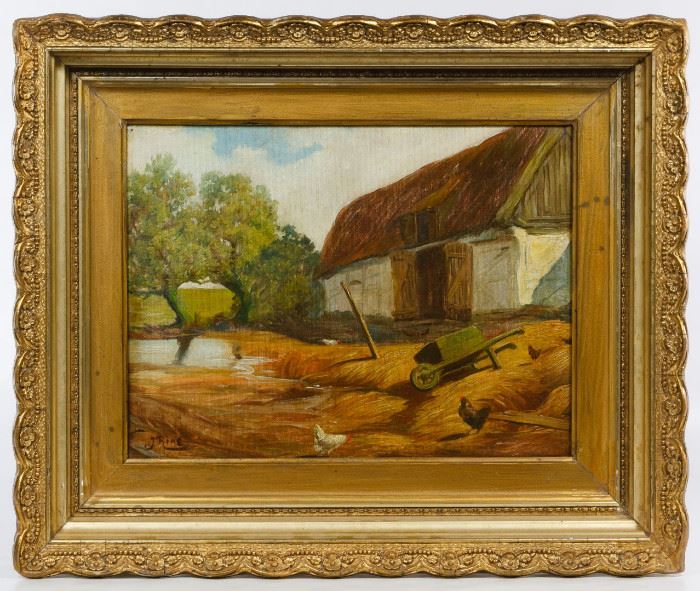 Attributed to Ole Ring Denmark 1902 1972 Farm Scene Oil on Canvas
