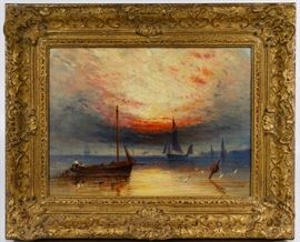 Captain J W Anderson British fl.1857 1865 Shipping Off the East Coast of England Oil on Board