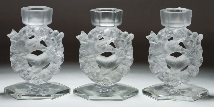 Lalique Crystal Mesanges Candleholders