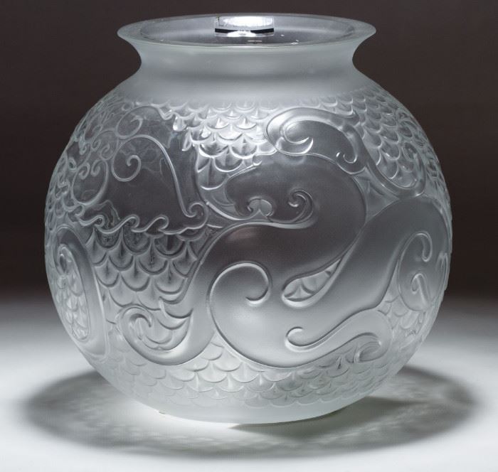 Lalique Crystal Xian Dragon Vase