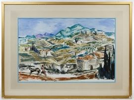 Valentine Prax German French 1899 1981 Mountain Farms Algiers Oil on Paper
