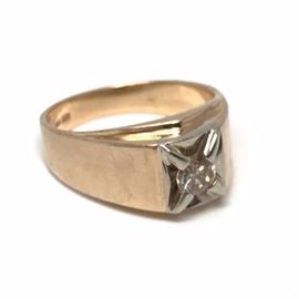Mens 14 K Gold and Diamond Ring
