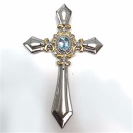 Sterling Silver Crucifix Set with Aquamarine