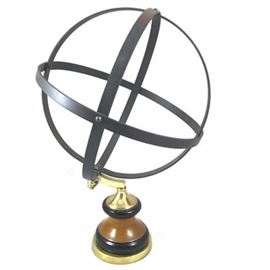 Contemporary Metal Strap Sphere on Pedestal
