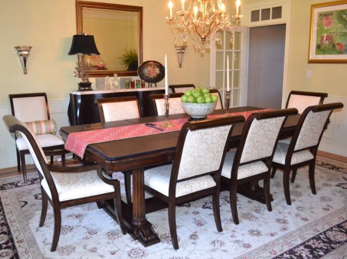 Bernhardt dining table with 10 chairs