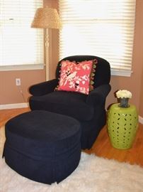 Thomasville black chair and ottoman