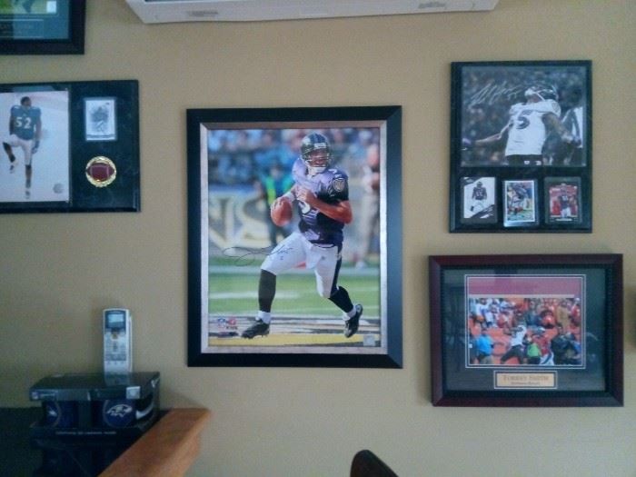 Ravens memoriabilia and collectibles including signed pictures and football
