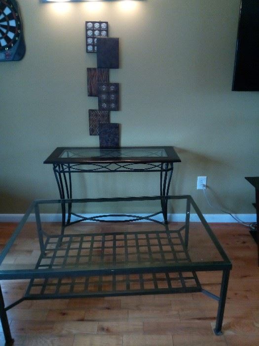 Wrought iron/glass sofa and coffee table