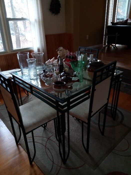 Victorian wrought iron glass table and chair set