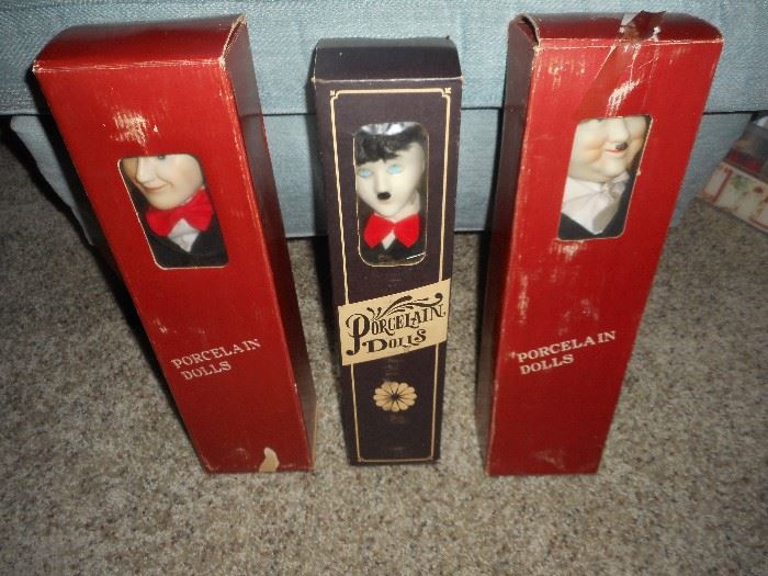 Porcelain dolls , Abbott & Costello, Charlie Chaplin