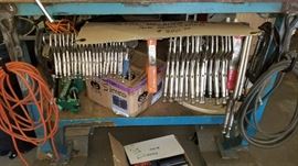 Large metal welders table on casters with electric