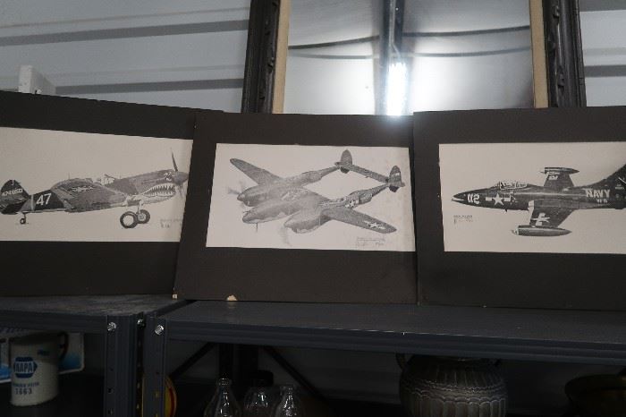 Pencil sketches of vintage planes