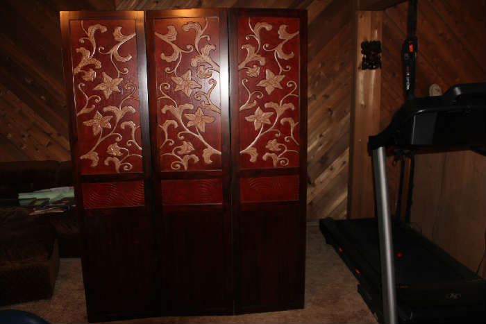 Three panel carved wood screen