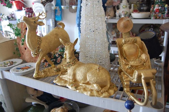 Gold Christmas Deer & Sleigh from Thailand