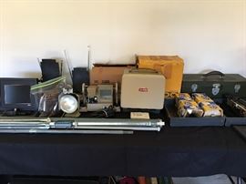 Vintage camera, lightbar, antennas, vcr/DVD combo, converter, digital frame