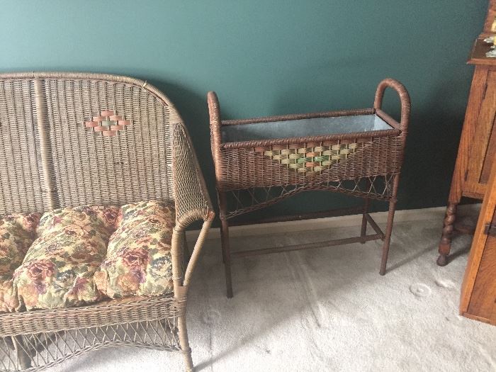Plant stand matches wicker couch