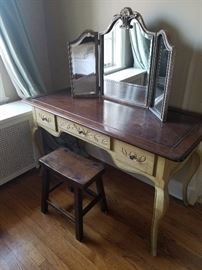 Dressing Table  54W24D30H with Three-Sided Antique Dressing Mirror 32W8D25H