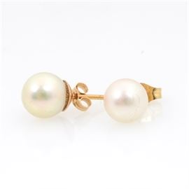 14K Yellow Gold Cultured Pearl Earrings: A pair of 14K yellow gold cultured pearl earrings.