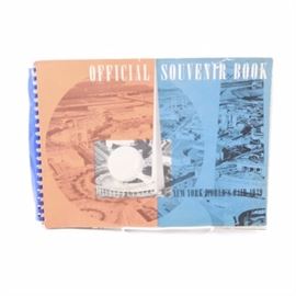 1939 "Official Souvenir Book New York World's Fair 1939": A spiralbound copy of Official Souvenir Book New York World’s Fair 1939. The book was published in 1939 by Exposition Publications. It features photographs and texts detailing attractions at the 1939 World’s Fair.