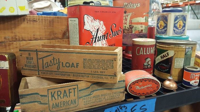 Cheese boxes and vintage tins