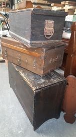 Antique trunks and meal bin